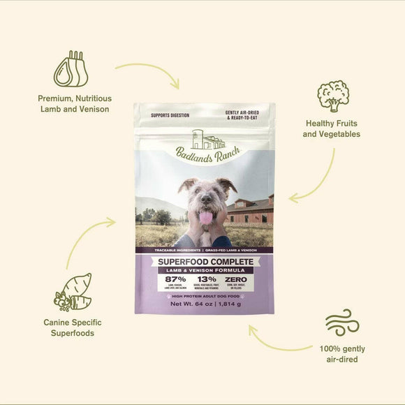 Food Features of Badlands Ranch Superfood Complete Premium Air Dried Lamb & Venison Dog Food