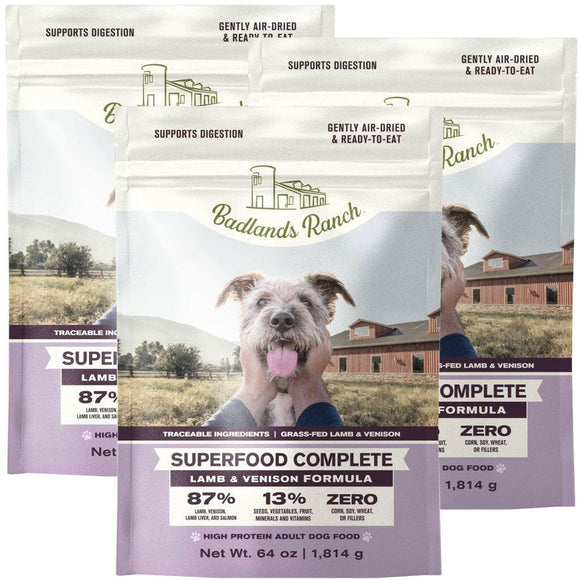 Badlands Ranch Superfood Complete Premium Air Dried Lamb & Venison Dog Food - 64oz (pack of 3)