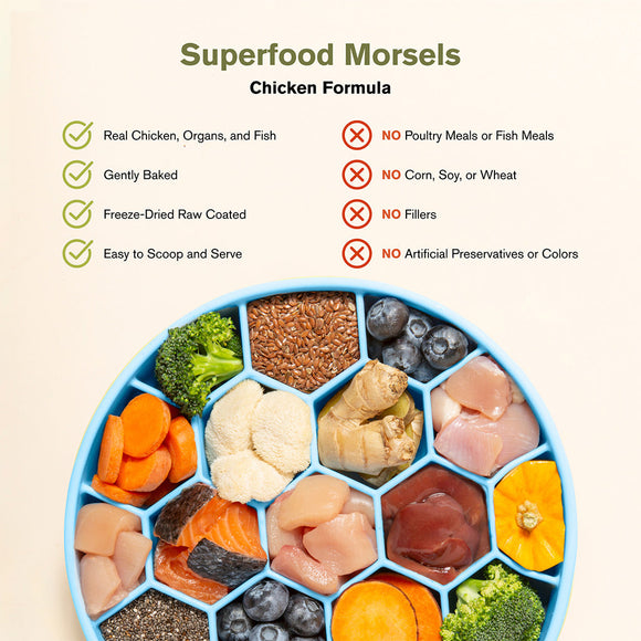 Food Features of Badlands Ranch Superfood Complete Raw Coated Morsels Chicken Dog