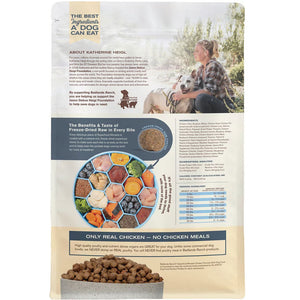 Back Label of Badlands Ranch Superfood Complete Raw Coated Morsels Chicken Dog