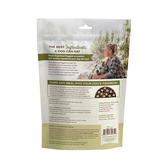 Dog food package with a woman and dog on a white background