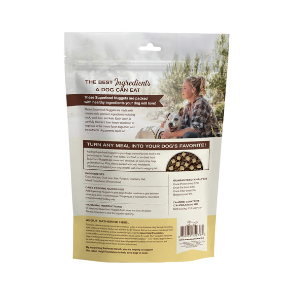 Dog food package with a woman and dog on the label