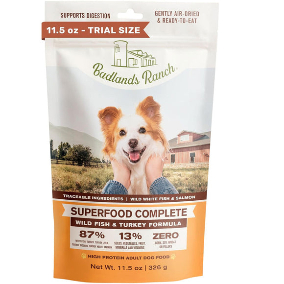 Badlands Ranch Superfood Complete Premium Air Dried Wild Fish & Turkey Dog Food 11.5oz