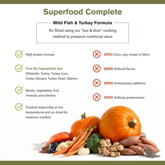 Food Features of Badlands Ranch Superfood Complete Premium Air Dried Wild Fish & Turkey Dog Food