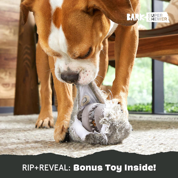 BARK Super Chewer Hare Raiser 2-in-1 Plush Exterior with Tough Center Treat Dispensing Dog Chew Toy