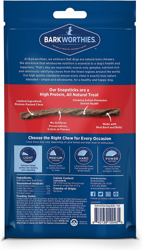 Barkworthies Bully Snapsticks 6’’ (5 chews) - Dog Treats 2