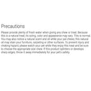 Precautions text on a white background