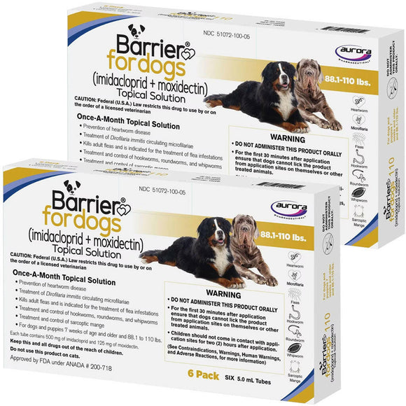 Barrier Topical Solution for Dogs 88.1-110 lbs (Yellow) - 12 Doses (12-mos. supply) - Pet Medicine 3