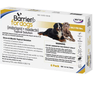 Barrier Topical Solution for Dogs 88.1-110 lbs (Yellow) - 6 Doses (6-mos. supply) - Pet Medicine 2