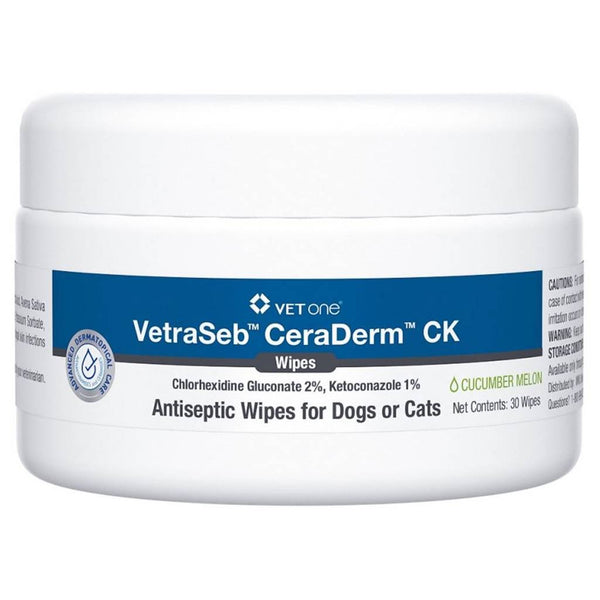 VetraSeb CeraDerm CK Antiseptic Wipes for Cats & Dogs (30 count)