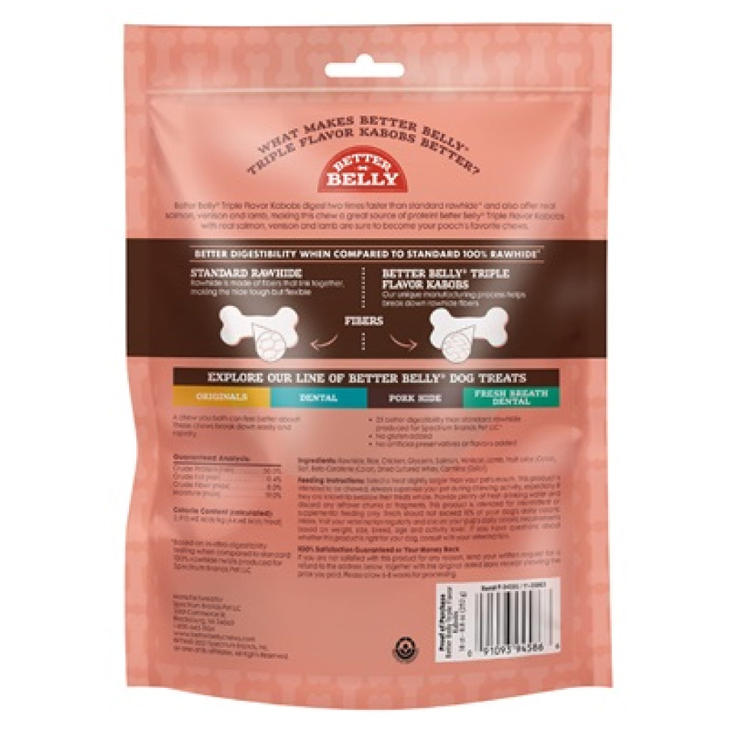 Better Belly Rawhide Treats - Triple Flavor Kabobs for Dog