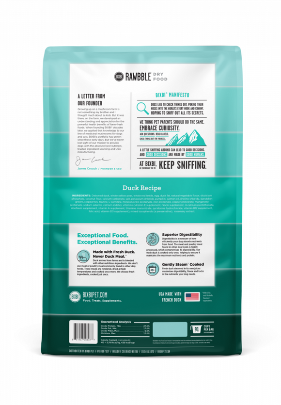 Bixbi Rawbble Kibble Grain Free Duck Dog Food