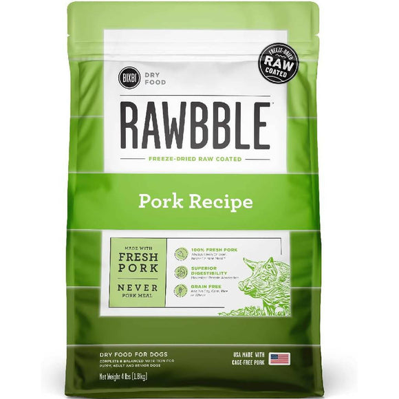 Bixbi Rawbble Limited Ingredient Grain-Free Pork Recipe Raw Coated Dry Dog Food (4 lb)
