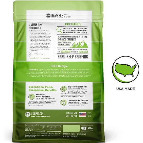 Bixbi Rawbble Limited Ingredient Grain-Free Pork Recipe Raw Coated Dry Dog Food (4 lb)