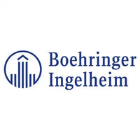 Blue boehringer ingelheim logo featuring a circular emblem with stylized vertical bars and an upward-pointing arrow.