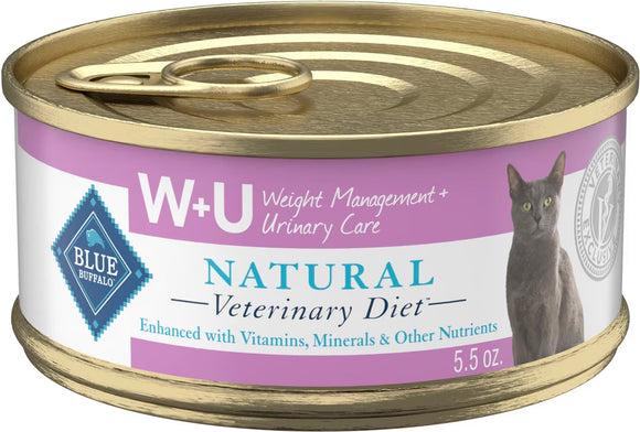 Blue Buffalo Natural Veterinary Diet W + U Weight Management + Urinary Care Chicken Wet Cat Food 5.5-oz case of 24
