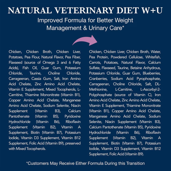 Blue Buffalo Natural Veterinary Diet W + U Weight Management + Urinary Care Chicken Wet Cat Food 5.5-oz case of 24
