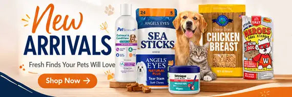 A blue and white bottle of angel’s eyes pet supplement with a pump dispenser.