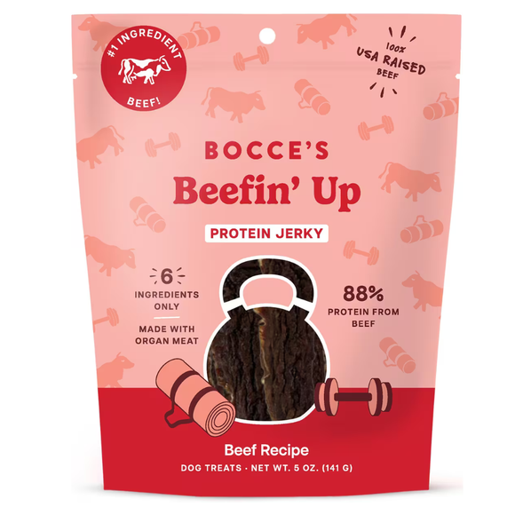 Bocce’s Bakery Beefin’ Up Protein Jerky Dog Treats 5-oz - Soft & Chewy Dog Treats 1