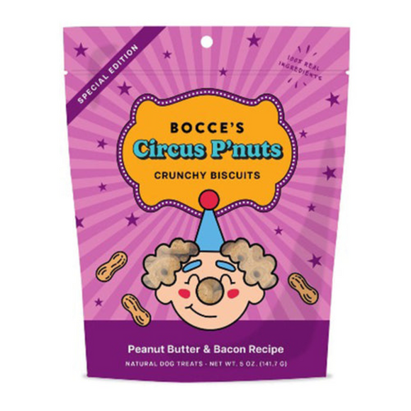 Bocce’s Bakery Circus P’nuts Peanut Butter & Bacon Crunchy Biscuit Dog Treats (6 oz) - Dog Treats 1