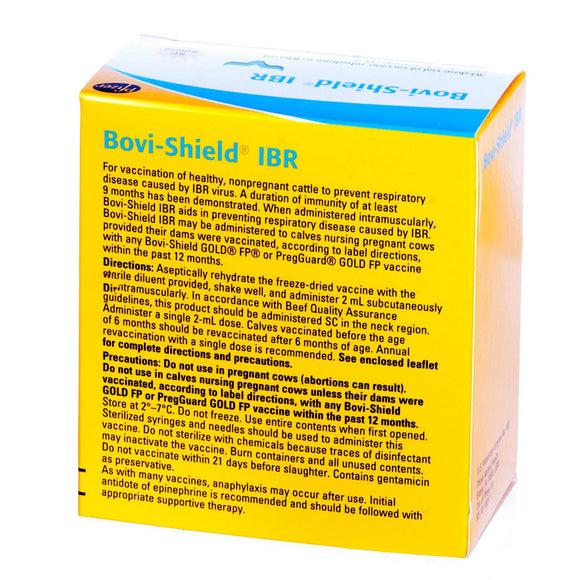 Back label of Bovi-Shield IBR Cattle Vaccine Injection
