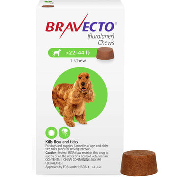 Bravecto Chews for Medium Dogs 22-44 lbs (Green Box)