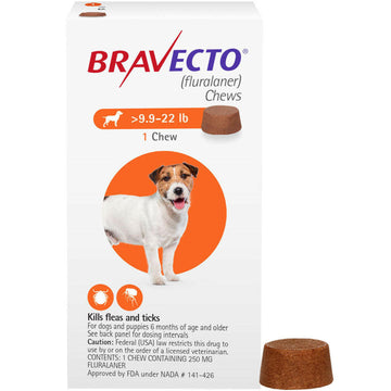 Bravecto Chews for Small Dogs 9.9-22 lbs (Orange Box)