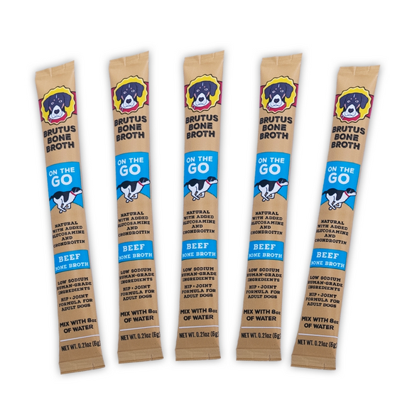 Brutus Broth ’On the Go’ Instant Beef Bone Broth Sticks Hip & Joint Formula with Glucosamine for Dogs (5 count) - Dog