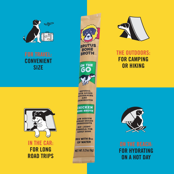 Brutus Broth ’On the Go’ Instant Chicken Bone Broth Sticks Hip & Joint Formula with Glucosamine for Dogs (5 count)