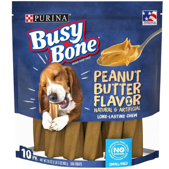 Purina Busy Bone Peanut Butter Flavor Long-Lasting Chew Small & Medium Dog Treats - 10 count