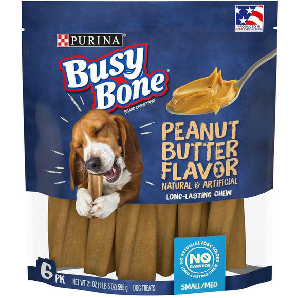 Purina Busy Bone Peanut Butter Flavor Long-Lasting Chew Small & Medium Dog Treats - 6 count