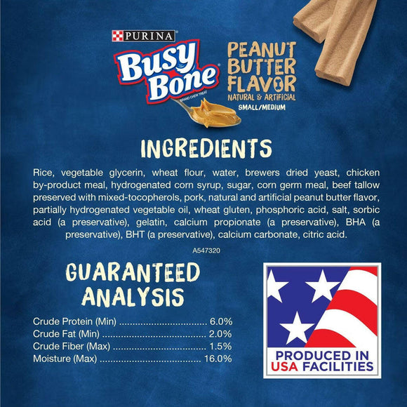 Ingredients of Purina Busy Bone Peanut Butter Flavor Long-Lasting Chew Small & Medium Dog Treats