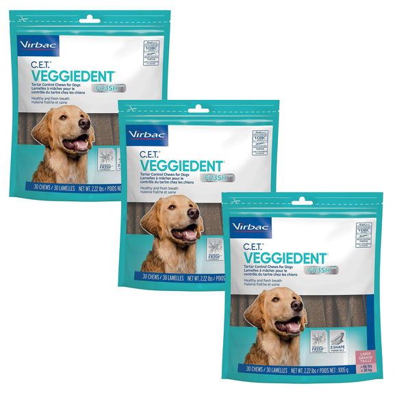 C.E.T. VeggieDent Fr3sh for Large Dogs Over 66 lbs - 3-pack (90 chews) - Dog Dental Care 8