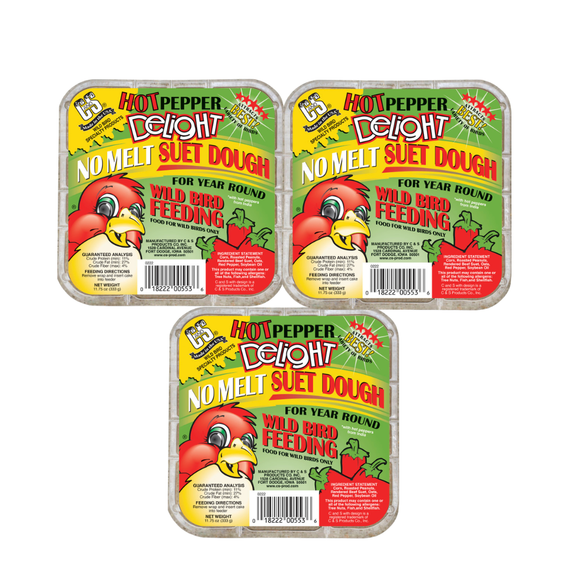 C&S Hot Pepper Delight No Melt Suet Dough for Wild Birds (11.75 oz) - 3 pack - Bird Food 12