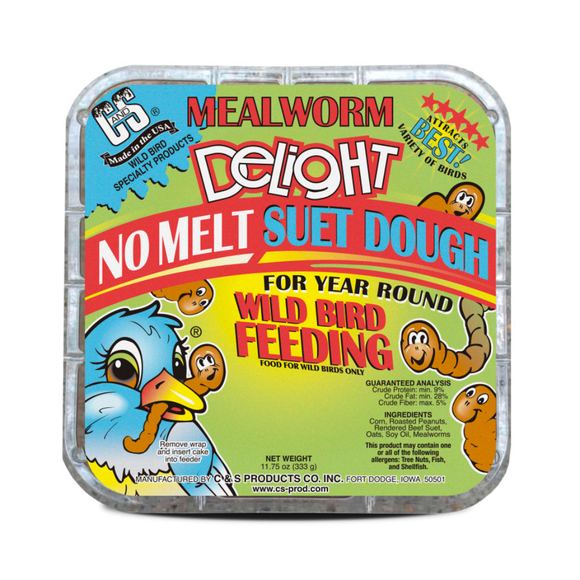 C&S No Melt Suet Dough for Wild Birds (11.75 oz) - Mealworm Delight (12 Pack) - Bird Food 2