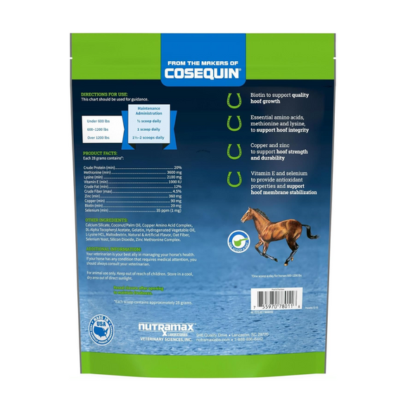 Backside of Cosequin Calxequin Daily Hoof Support Pellets for Horses