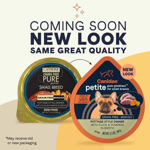 Canidae pet food containers with 'Coming Soon' text on a white background