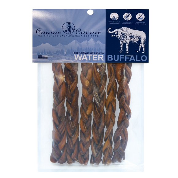 Canine Caviar Water Buffalo Braided Bully Stix Dog Treats 6’’ (6 pack) - Dog Dental Chews & Treats 1