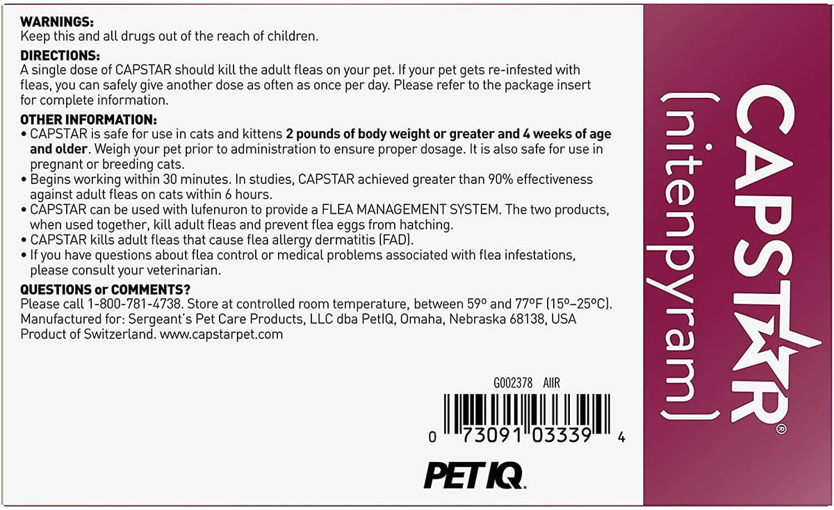Say Goodbye to Fleas: Capstar Oral Treatment for Cats 2-25 lbs