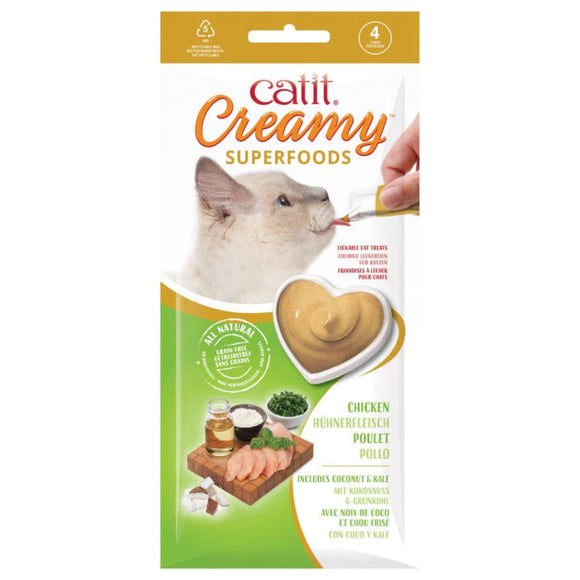 Catit Creamy Superfood Chicken Recipe with Coconut & Kale Lickable Treats for Cats - Cat Treats 1