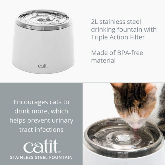 Catit Fresh & Clear Stainless Steel Cat Water Fountain (64 fl. oz.) - Cat Bowls & Feeders 3