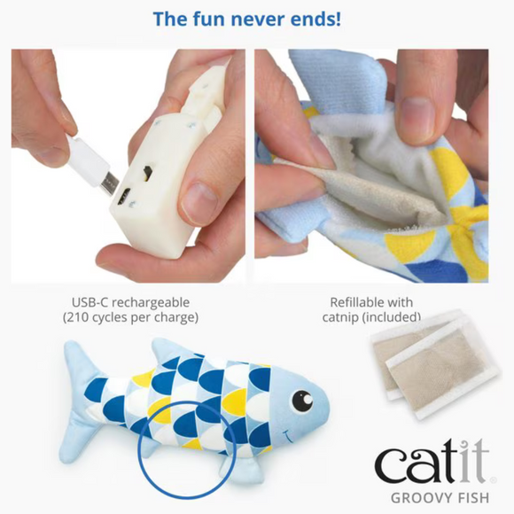 Catit Groovy Fish Motion-Activated Catnip Cat Toy Blue - Interactive Cat Toys 5