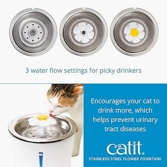 Catit LED Stainless Steel Top Flower Drinking Fountain for Cats - Cat Bowls & Feeders 4