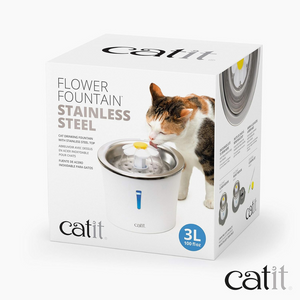 Catit LED Stainless Steel Top Flower Drinking Fountain for Cats - Cat Bowls & Feeders 1