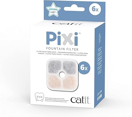 Catit PIXI Drinking Fountain Replacement Filters – Triple Action Filtration - Pack of 6 - Cat Bowls & Feeders 6