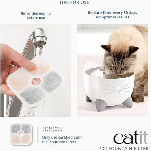 Catit PIXI Drinking Fountain Replacement Filters – Triple Action Filtration - Cat Bowls & Feeders 4