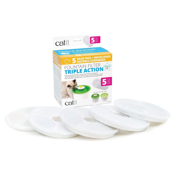 Catit Triple Action Fountain Filters For Catit Flower Fountains - Pack of 5 - Cat Bowls & Feeders 7