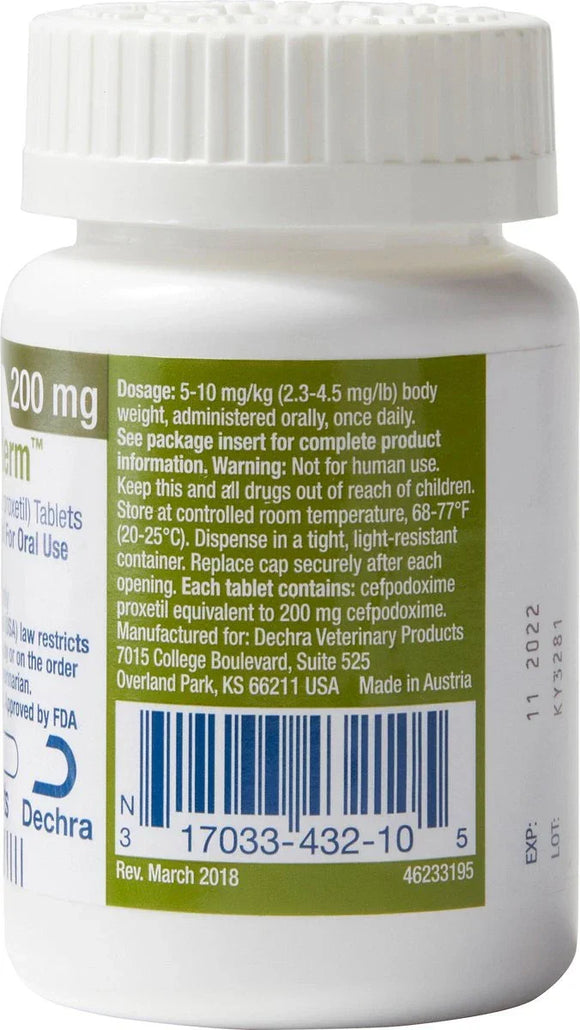 Cefpoderm (cefpodoxime proxetil) Tablets for Dogs, 200mg