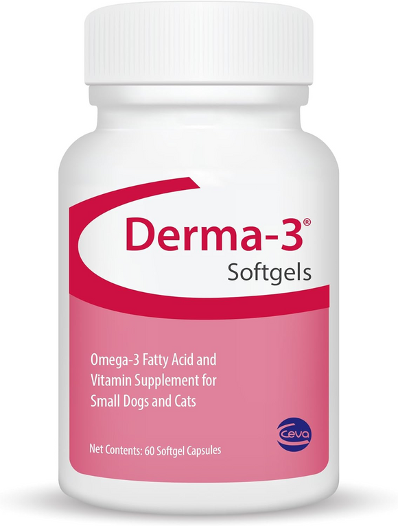 Ceva Derma-3 Omega-3 Fatty Acid & Vitamins for Small Dogs (60 soft gels) - Dog Vitamins & Supplements 1