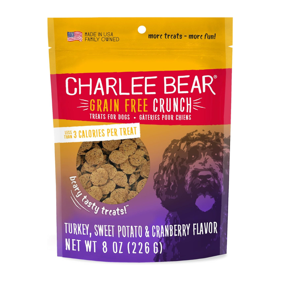Charlee Bear Grain Free Crunch Dog Treats (8 oz) - Turkey, Sweet Potato, & Cranberry - Dog Treats 1